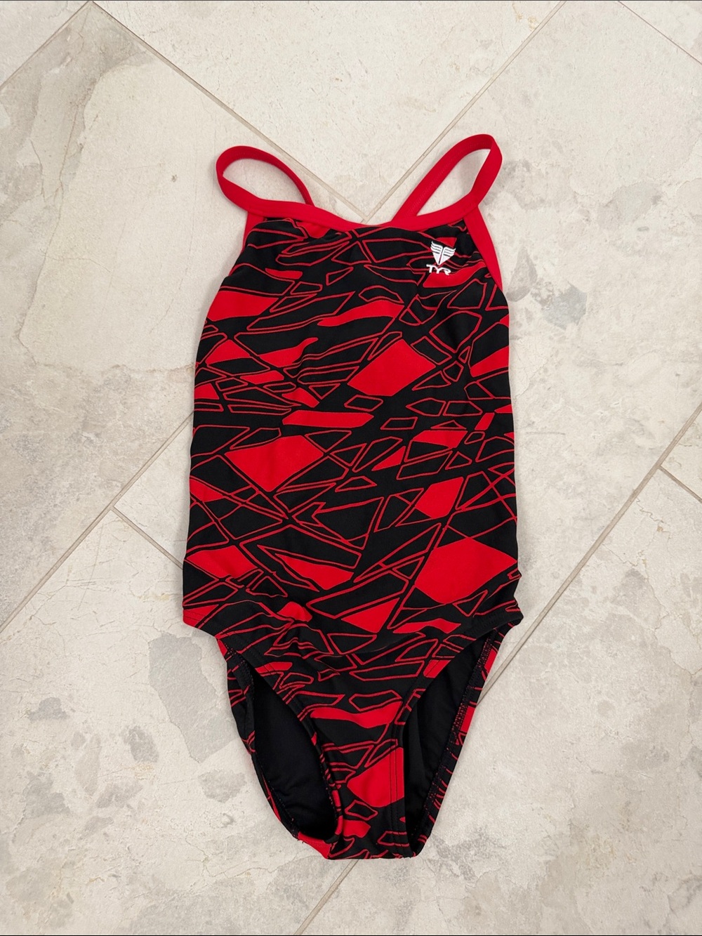 TYR Red & Black Abstract Pattern Kids One-Piece Swimsuit